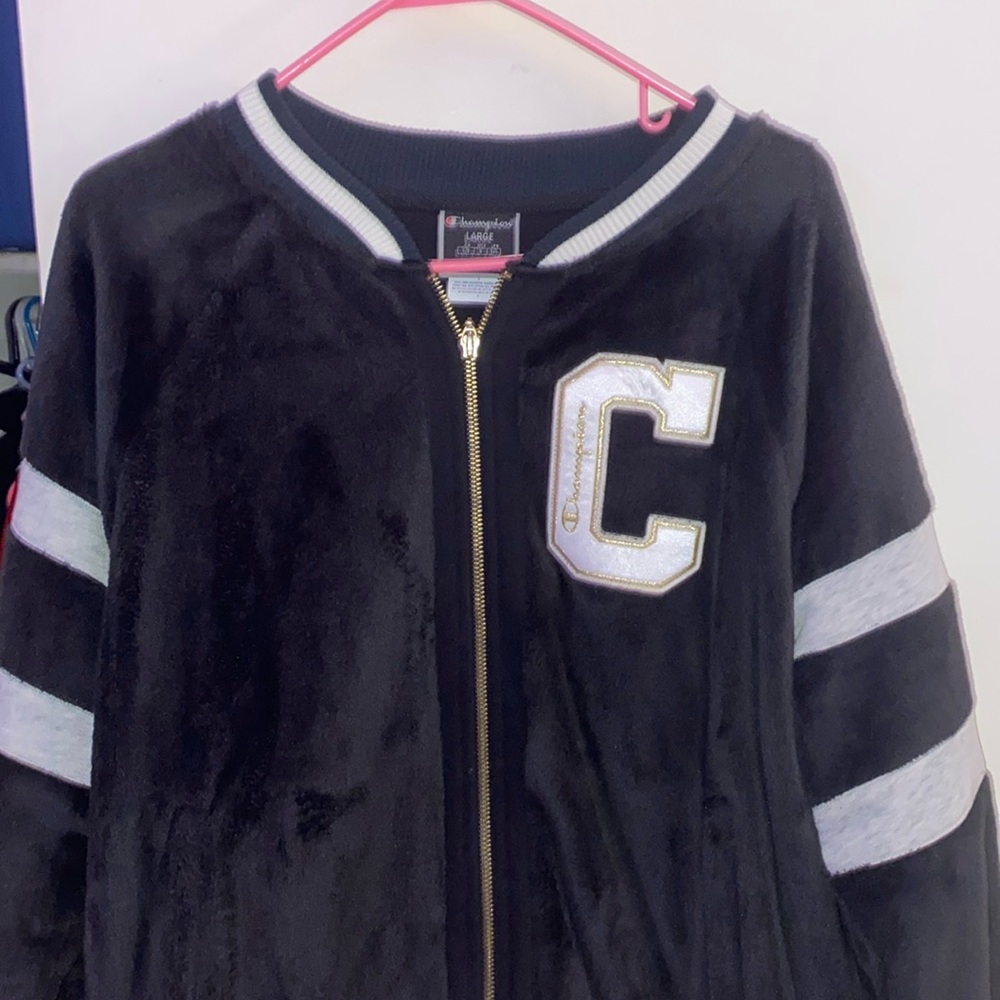 Blck and Gold Champion Letterman jacket